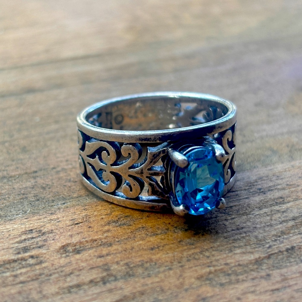 James Avery Adoree Ring with Blue Topaz, sz 7